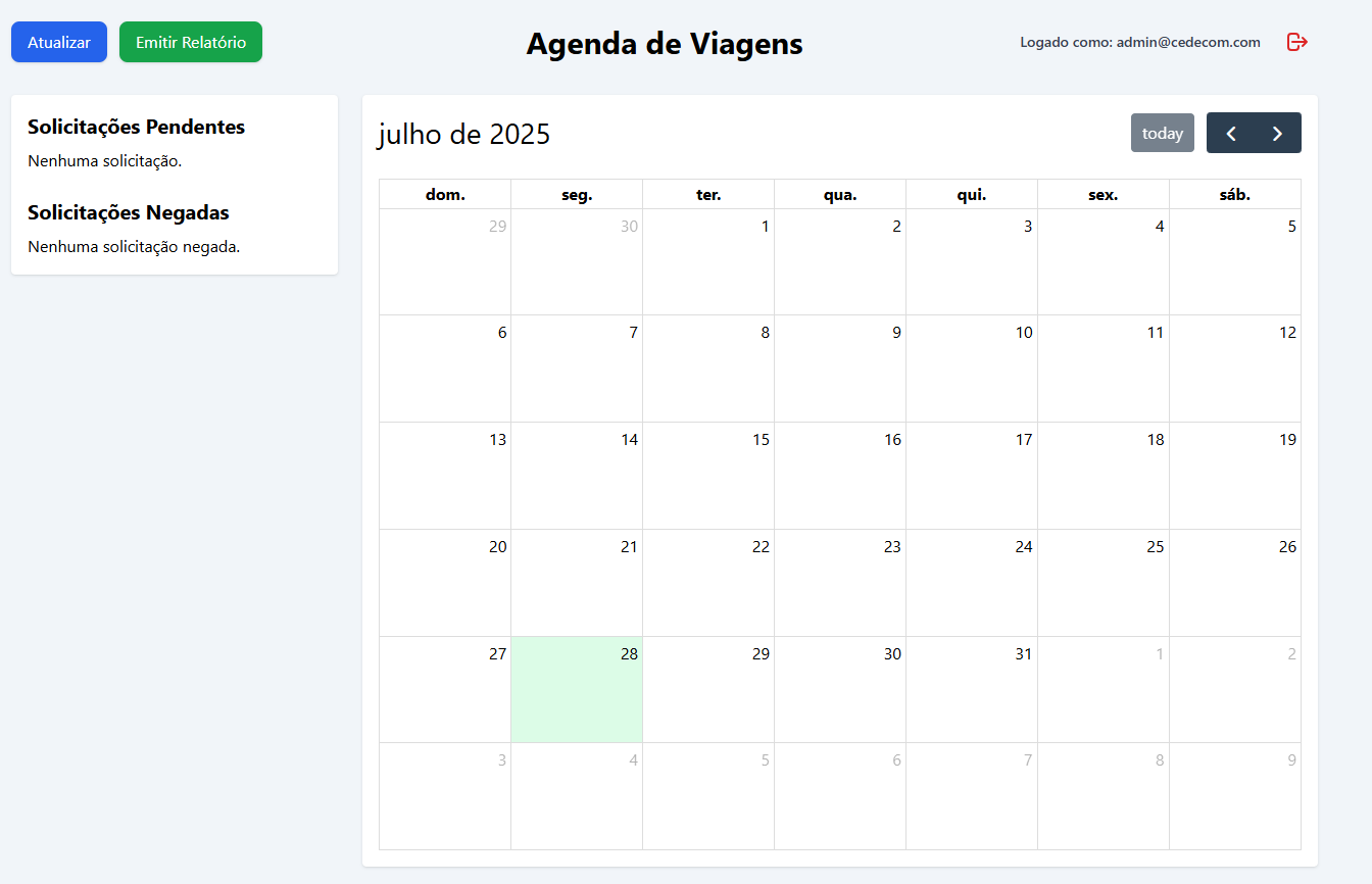 Calendário para solicitar viagem