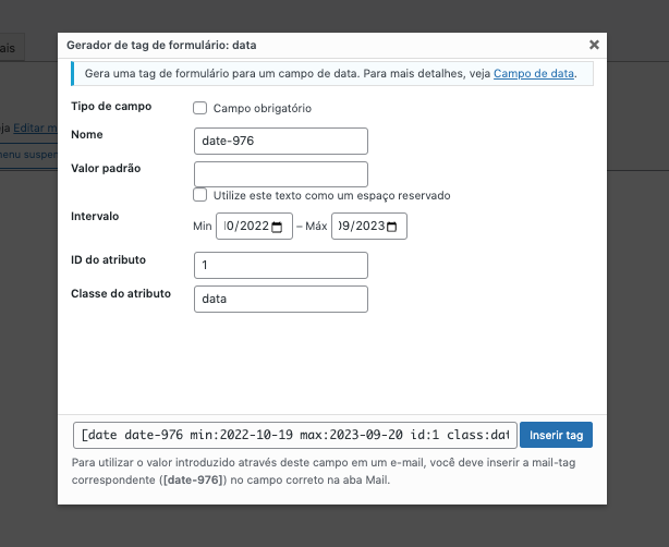 Campo modificar contato preenchido