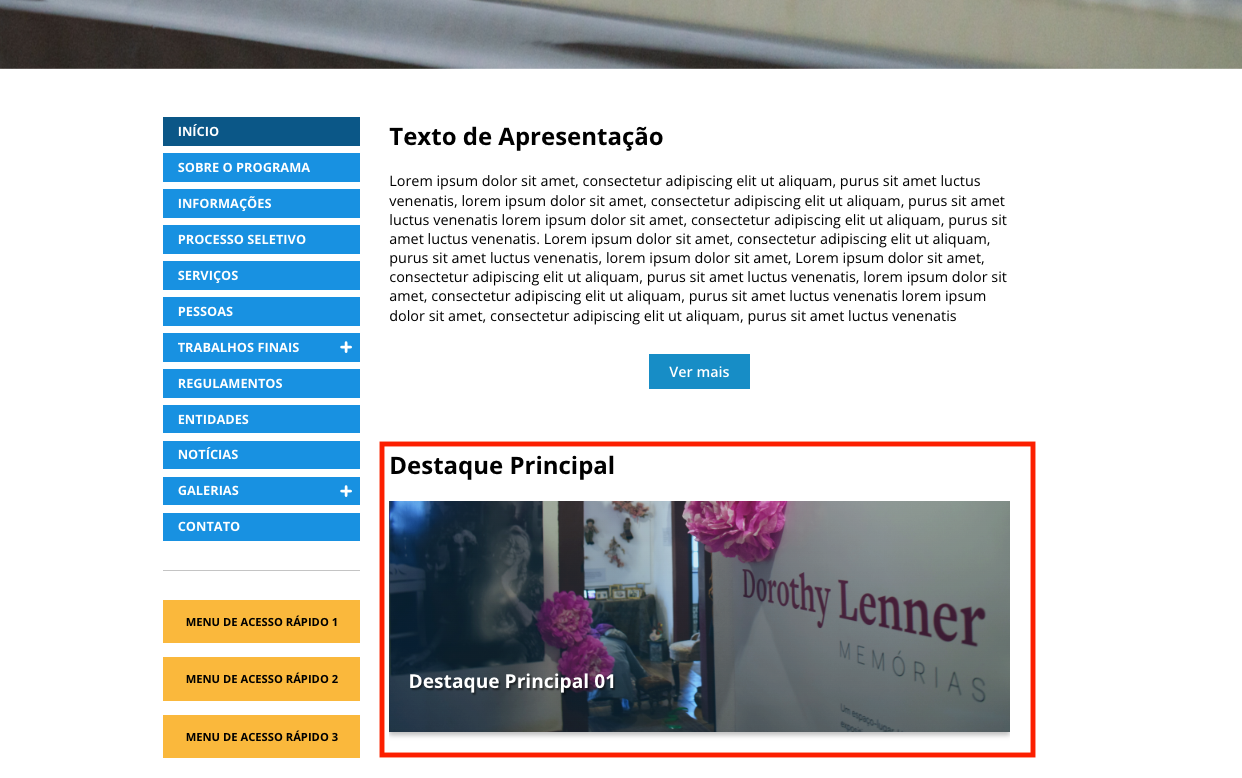 Exemplo de destaque principal