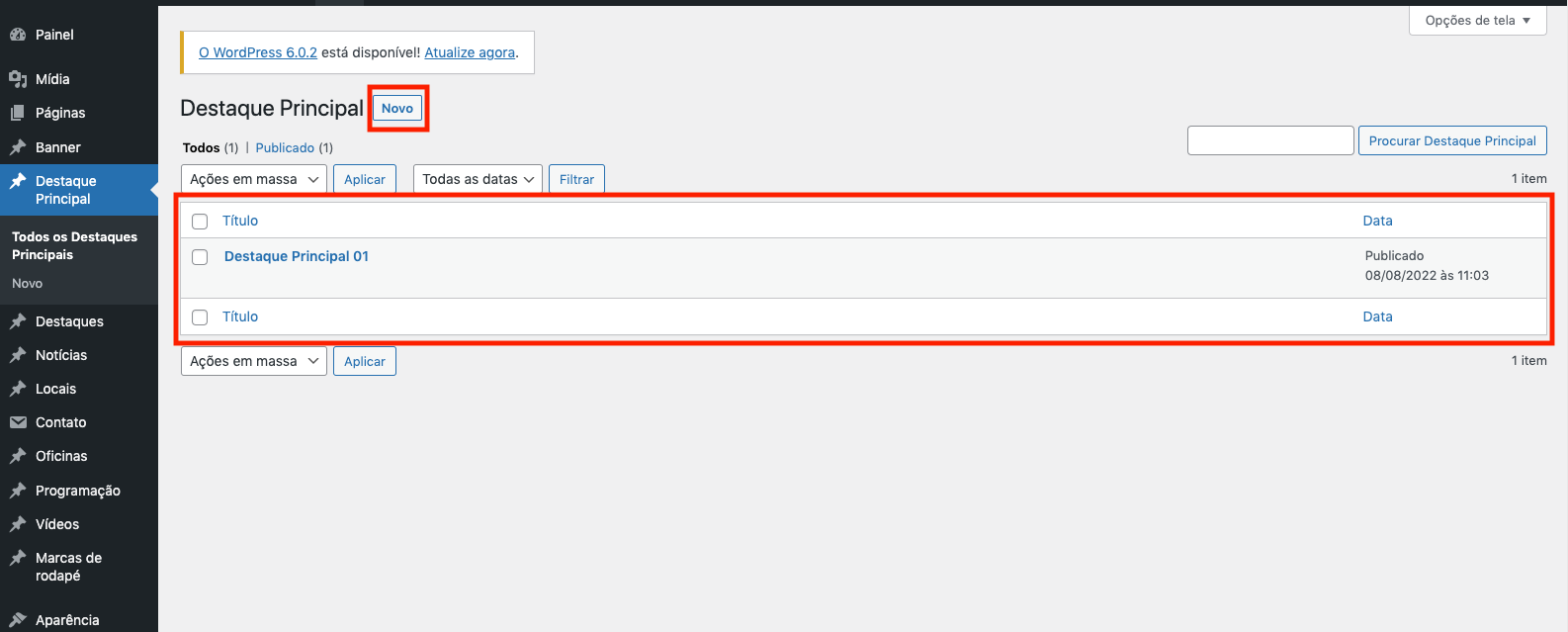Vis�o geral p�gina de destaque principal