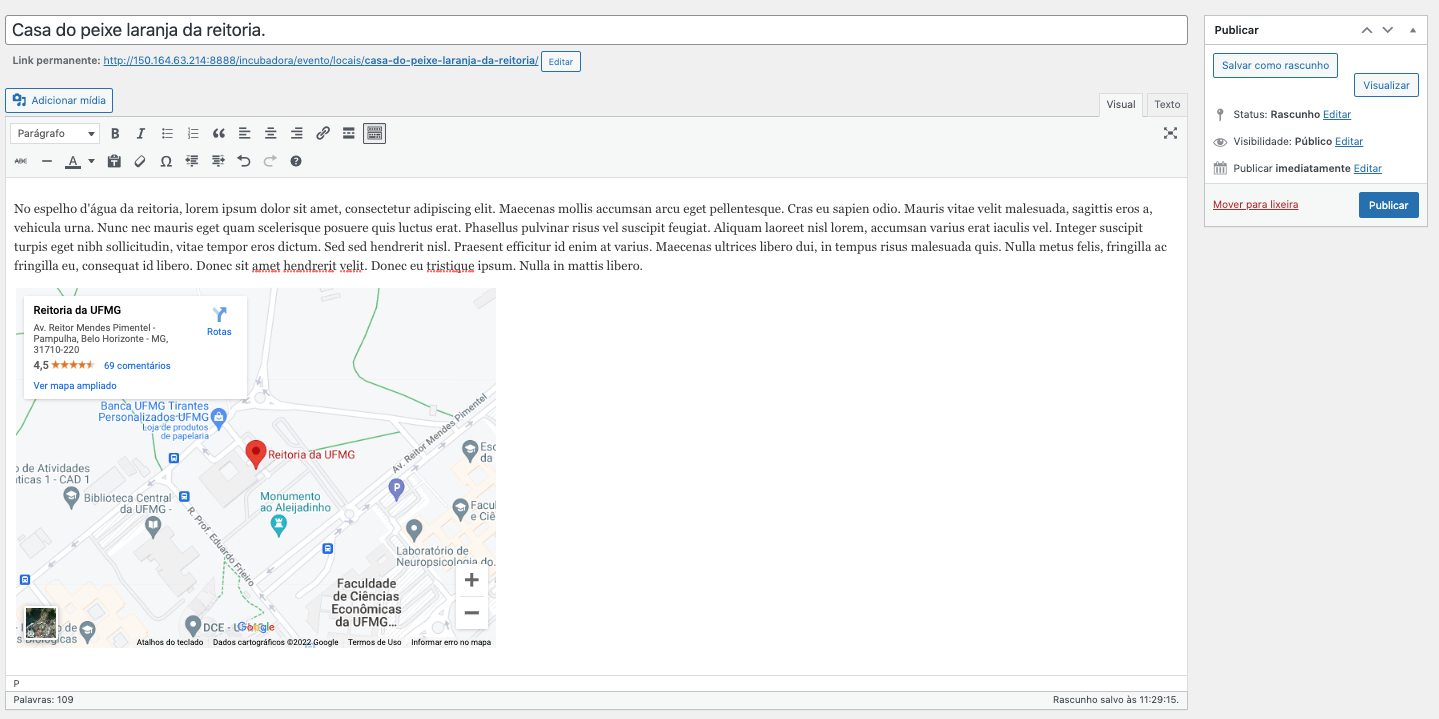 Campo criar locais preenchido