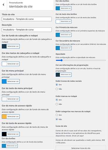 Menu Identidade do site