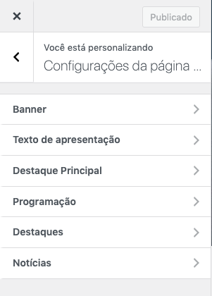 Menu Identidade do site