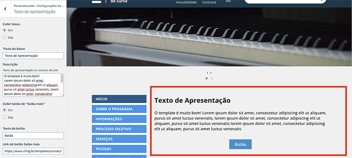 Interface texto de apresenta��o