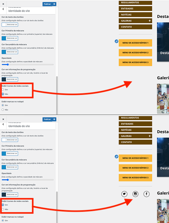 Adicionar/Remover �cones de rede social.