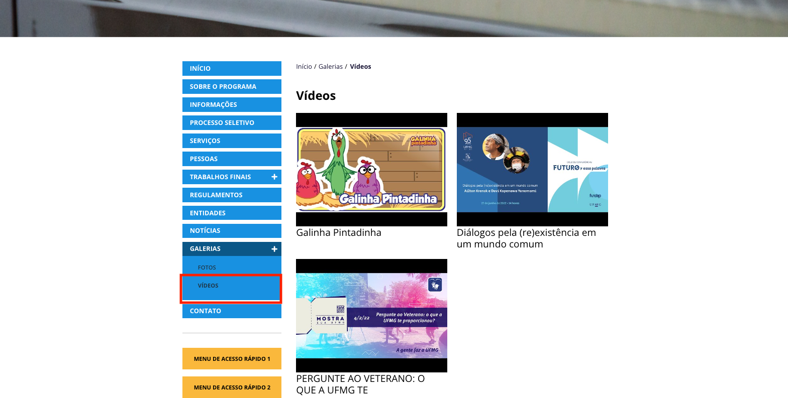 Menu Localizado V�deos