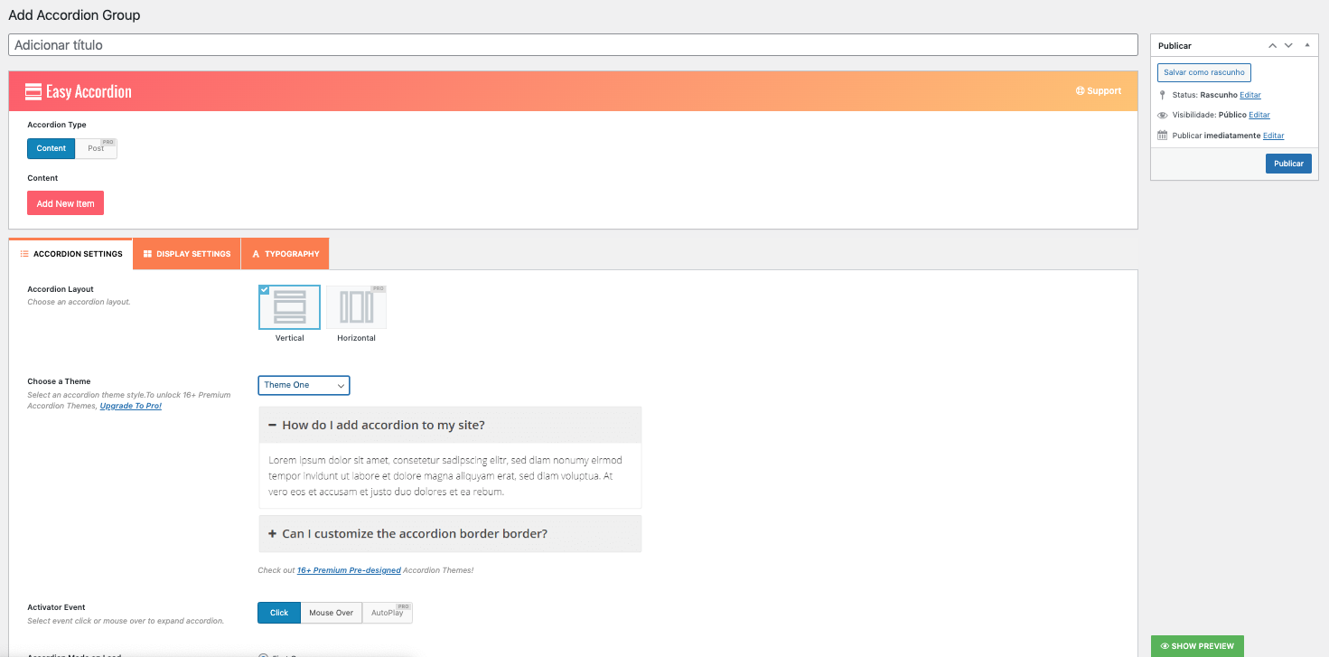Visão geral criar accordion