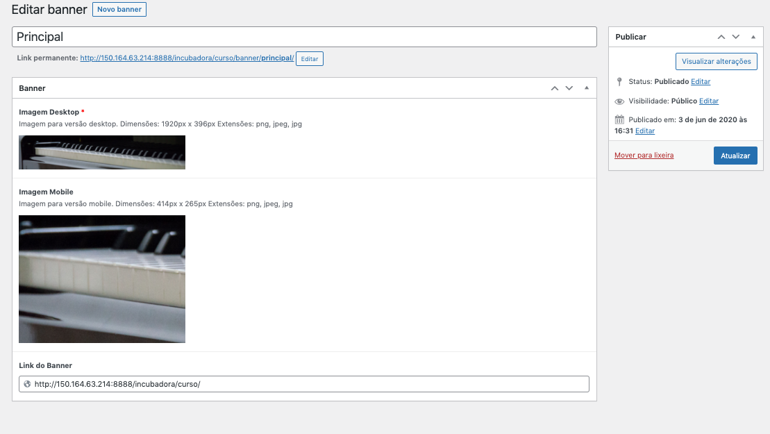 Visão geral pagina edição banner