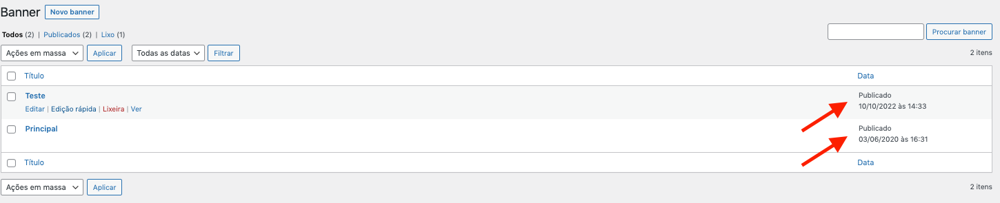 Visão geral pagina edição banner