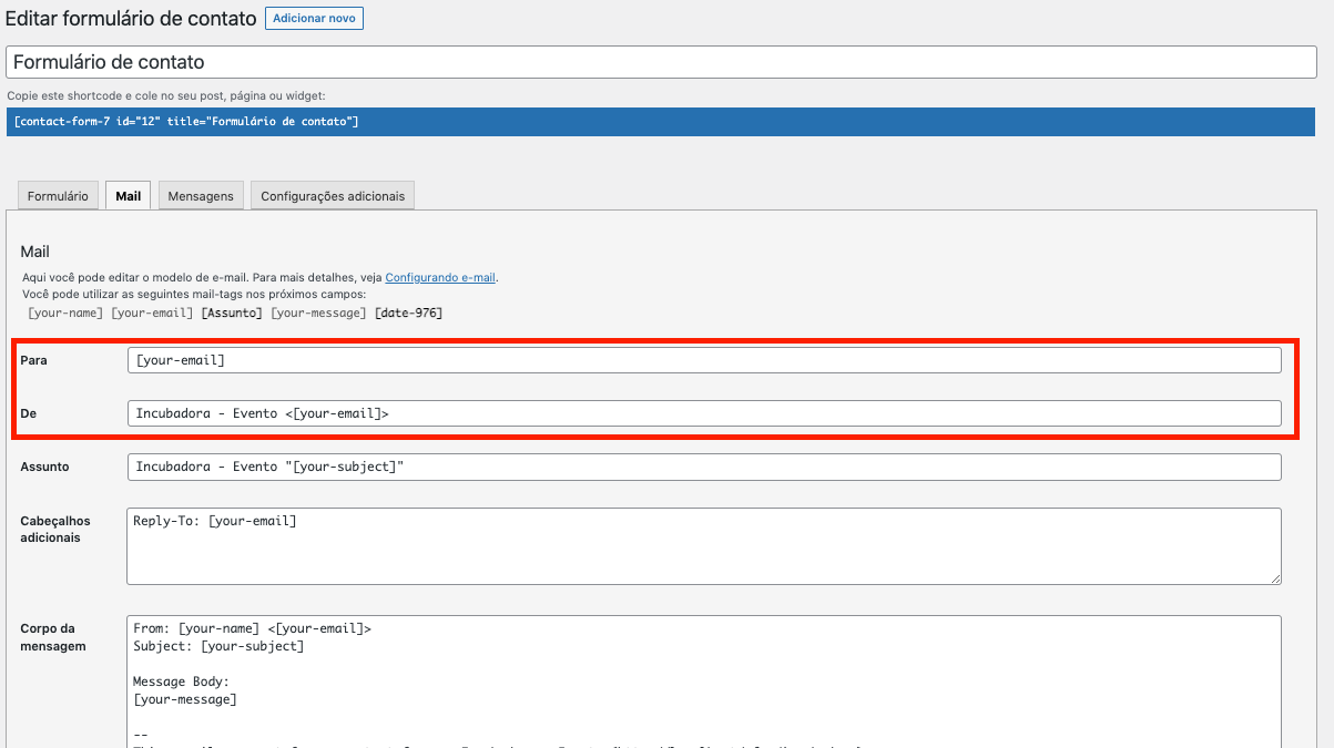 Campos para modificar.