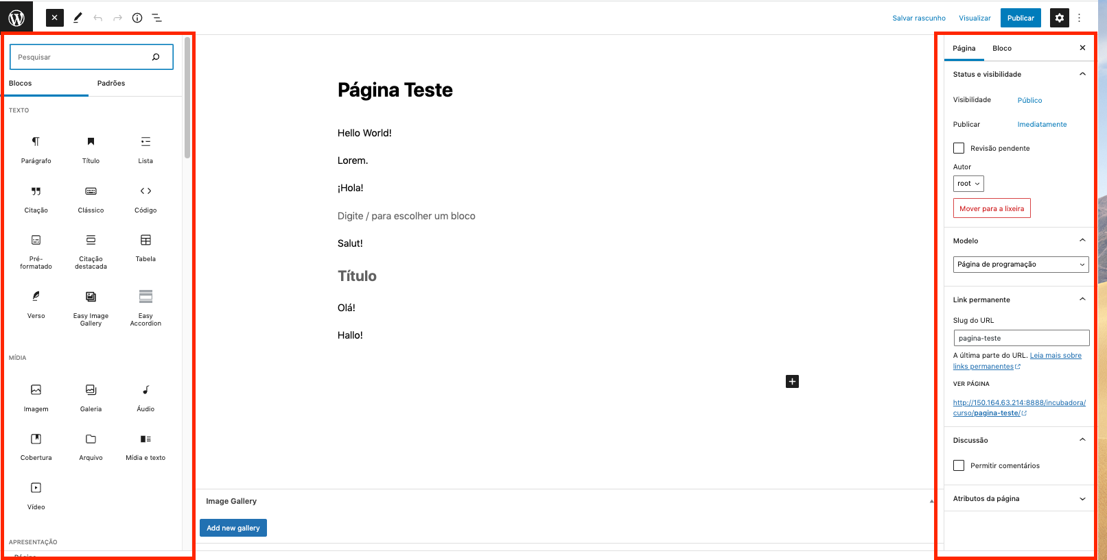 Visão Geral Criar Página