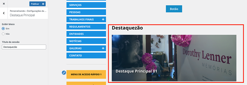 Interface Destaque Principal