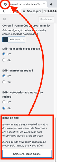Mudar ícones do site.