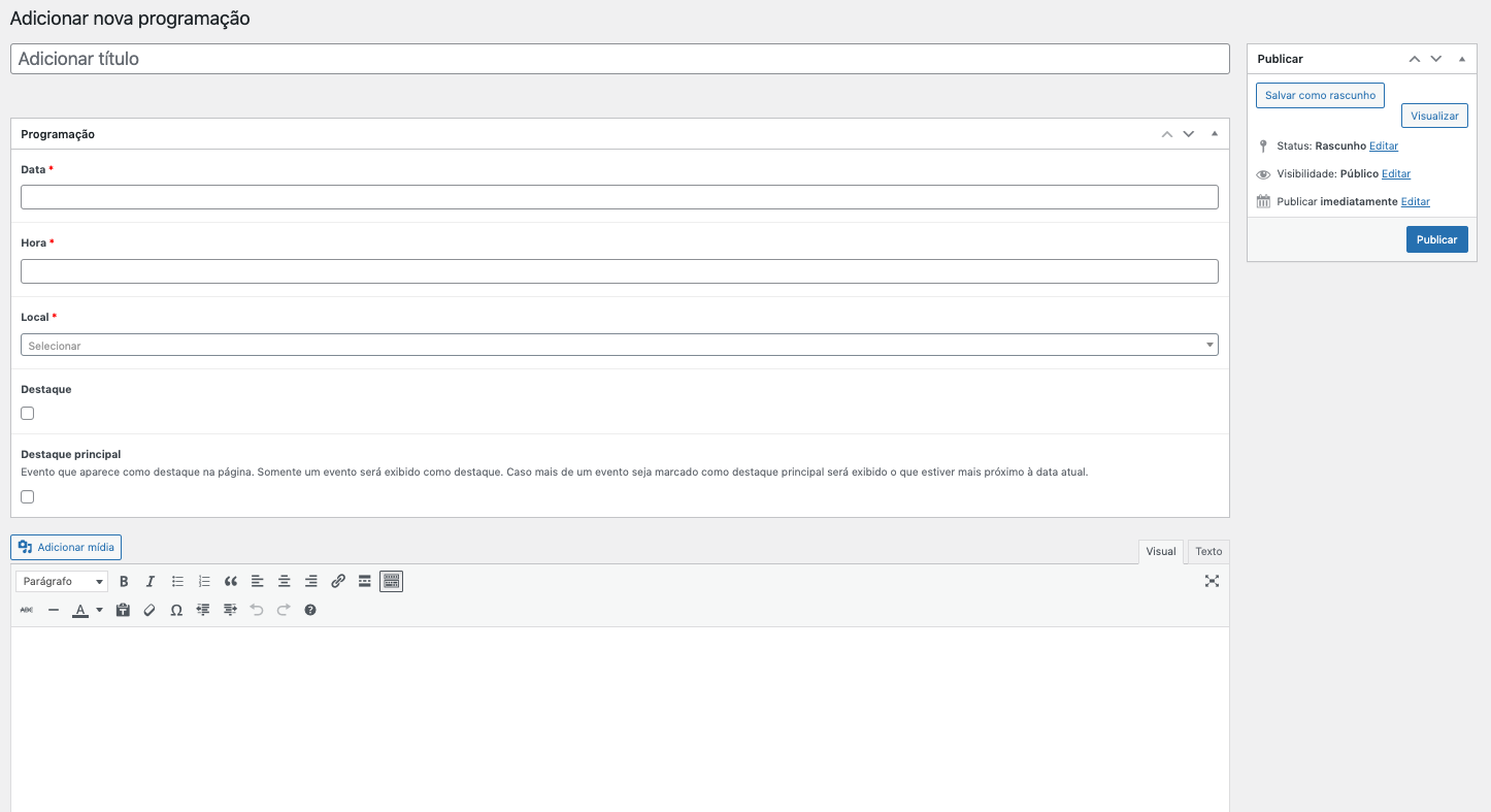 Visão geral criar programacao