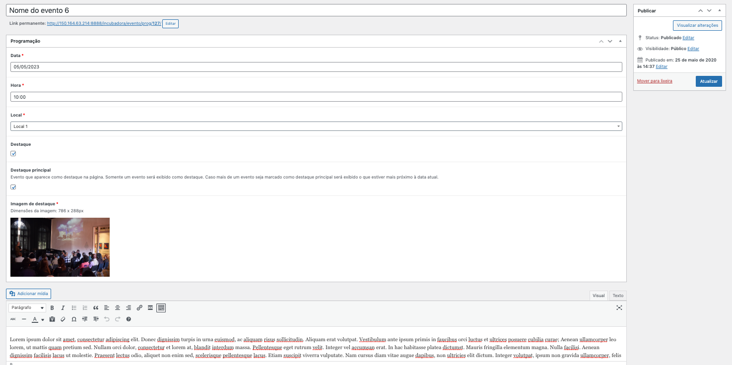 Visão geral pagina edição notícia