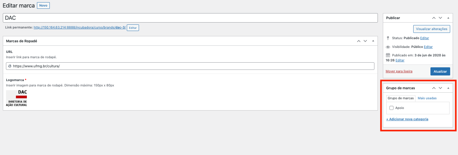 Adicionando rodapé ao grupo.