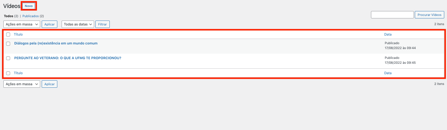 Menu Localizado Vídeos